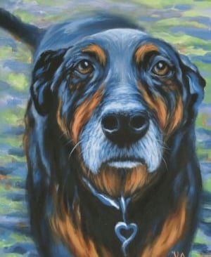 art, painting oil acrylic, mixed media, dog