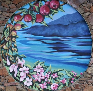 Art, Mural, outdoor, acrylic painting, public space, Vernon, Metamorphosis, Kalamalka, apples
