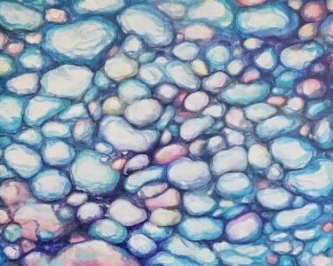 art, acrylic painting on canvas, abstract realism, macro landscape, underwater pebbles