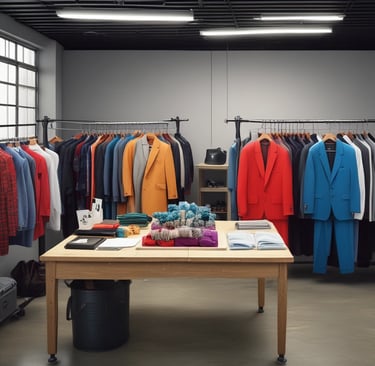 Display of stylish custom apparel and merchandise on mannequins