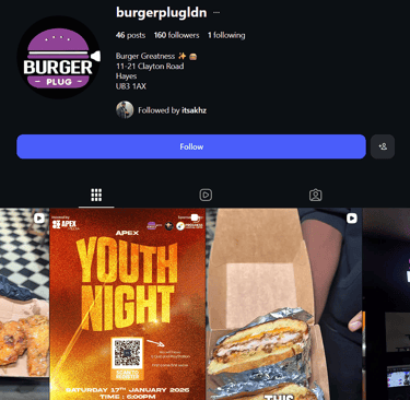 Burger Plug Instagram Page Built By EngageLab