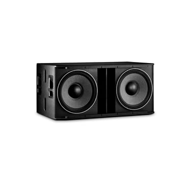 Subwoofer JBL SRX828SP profesional de alquiler, vista frontal en perspectiva