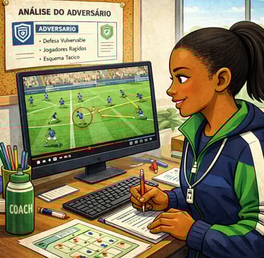 Treinador assistindo o adversário e fazendo análise.