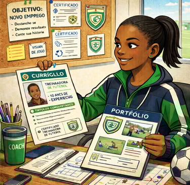 Treinador criando e atualizando currículo e portfólio.