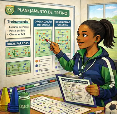 Treinador realizando o planejamento dos treinos.