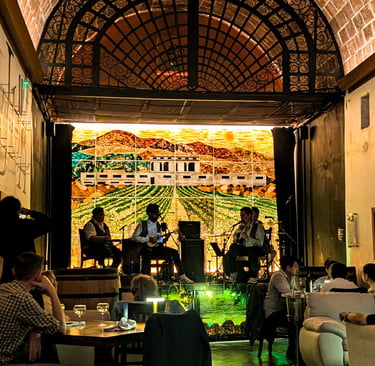 The glass mural of "Cavas de San Juan" vineyard at ORIGENS