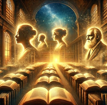 a group of people sitting in a library