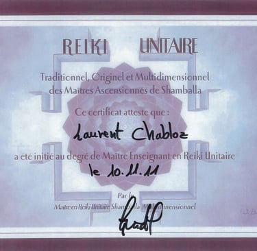 Certificat de praticien en Reiki Unitaire
