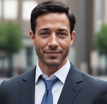 Portrait of a man standing in front of a contemporary eco-friendly house.