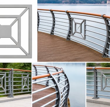 Custom aluminum raining panels, stanchions, bases , pickets, finials and caps