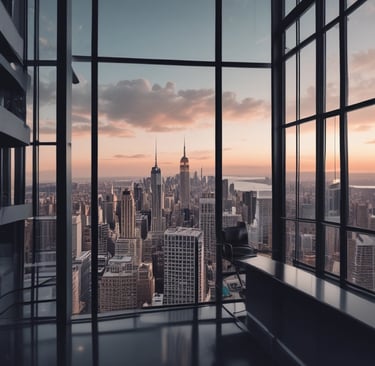 A sleek, modern office workspace with a computer displaying technical data and a deep navy blue and turquoise color scheme.