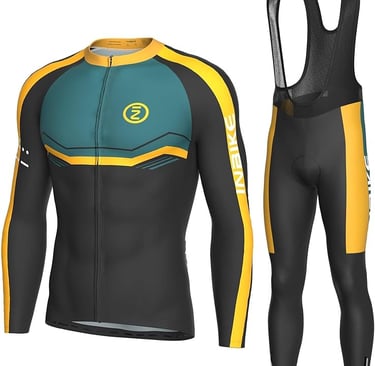 INBIKE Men's Cycling Clothing Set, Long Sleeve Cycling Jersey with 3 Rear Pockets, Cycling Bib Pants