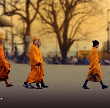 A mesmerizing picture of some buddhist monk marching.