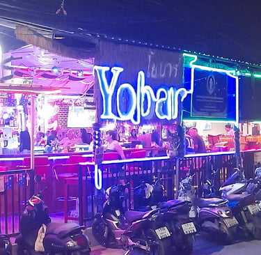 View from the street of bars at Wonderland bar complex, Hua Hin