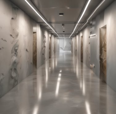 Close-up of anti-slip epoxy flooring in a busy car park with visible textured surface.