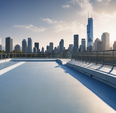 A polished PU floor coating in a commercial showroom reflecting natural light from large windows.