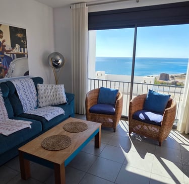 This apartment offers stunning views of Macenas beach in Mojacar, Spain.