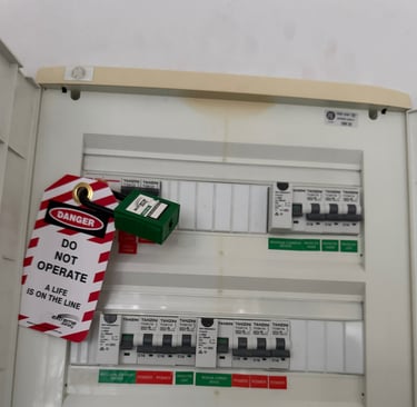 Sparky G Ltd 24 o electrician attending Fault on switchboard Lock out tag out safe work procedures
