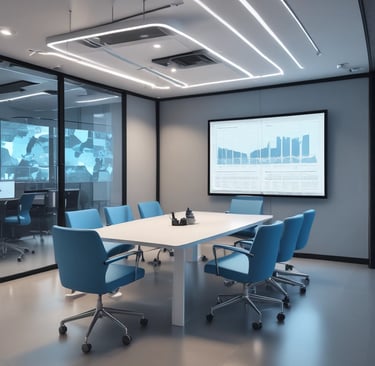Team of male professionals collaborating around a glass table with laptops and notes, brainstorming ideas.