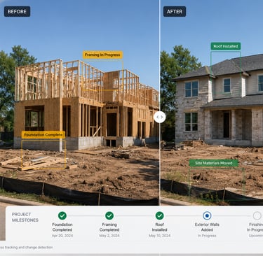 AI construction progress monitoring before and after comparison
