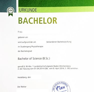 Fisioterapia: Original Bachelor alemán - traducción jurada al español