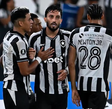 Jogadores Botafogo comemorando gol na libertadores