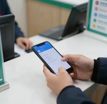 A cashier's desk showing income transactions being recorded in a neat ledger.