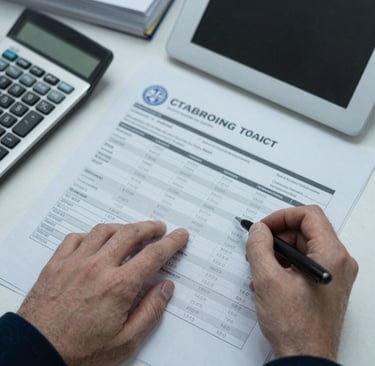 A cashier's desk showing income transactions being recorded in a neat ledger.