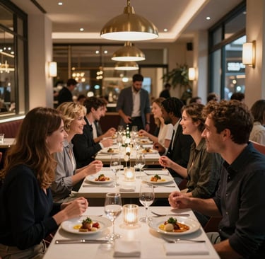 restaurant moderne clients, salle restaurant bistronomique, expérience client restaurant