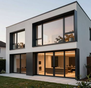 fenêtres aluminium modernes, baie vitrée aluminium maison contemporaine, menuiseries aluminium 77