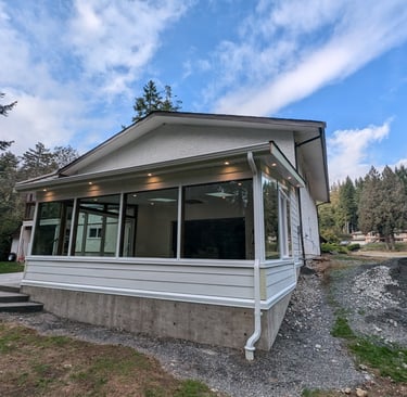 Outdoor covered patio with energy-efficient LED soffit lighting Victoria BC