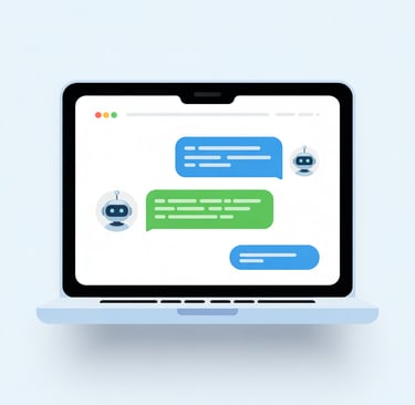 Chatbot de IA generativa respondendo dúvidas de cliente em tempo real, exibido em tela de laptop