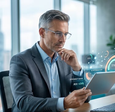 imagen donde muestra a un profesional analizando datos en una tablet con gráficos interactivos.