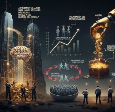 Gráfico conceptual que muestra la brecha entre productividad tecnológica y distribución de riqueza.