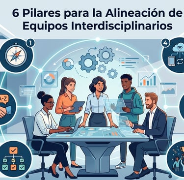 Infografía que muestra los 6 pilares para la alineación de equipos interdisciplinarios