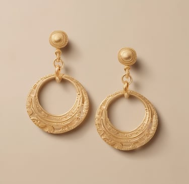 Pair of shimmering drop earrings resting on a vintage lace cloth