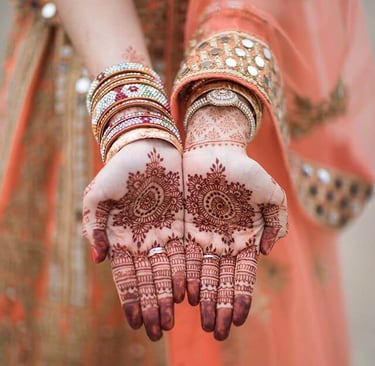 Traditional bridal mehandi design with intricate detailed hand patterns