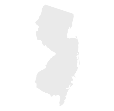 White silhouette map of New Jersey state isolated on a solid black background.