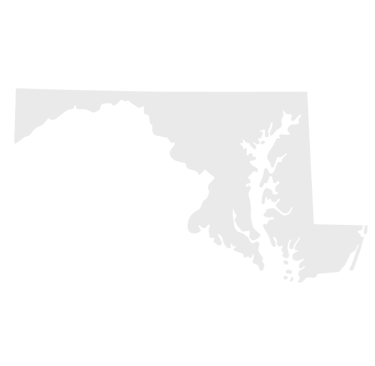 White silhouette of the Maryland state map outline isolated on a black background.