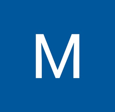 a blue and white letter m with a white letter m