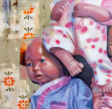 Full colour photo of detail from the painting Playthings by Chester UK Artist, Christine Gallagher