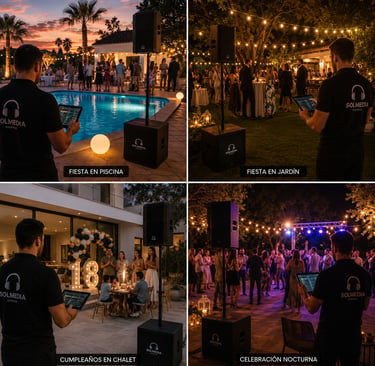 Equipo de sonido profesional para fiestas privadas, jardines, piscinas y chalets en Sevilla.