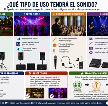 Musica ambiente, fiesta, baile, discursos, presentaciones, musica en directo .  Todo con Solmedia