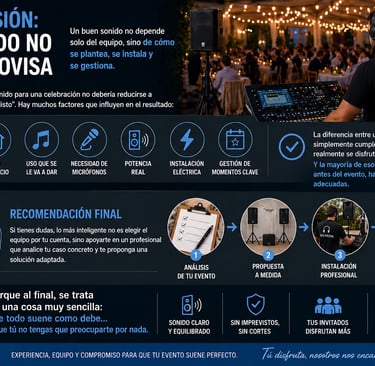 Análisis de evebntos, propuesta a medida, intslación profesional, evento sin preocupaciones. 