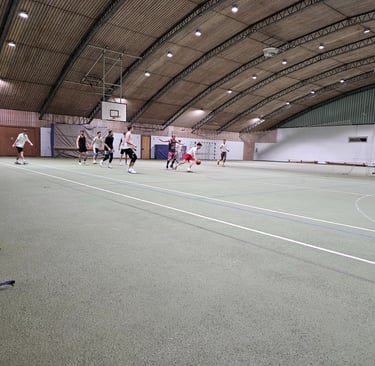alt="asketballtraining der MTV Karlsruhe Plattform in großer Sporthalle"