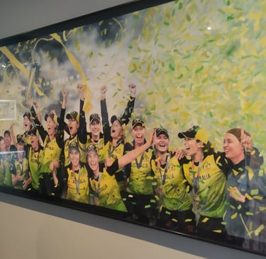 Australian women's cricket team celebrating a championship victory at MCG (Melbourne Cricket Ground)