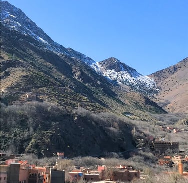 The Atlas mountains with a small village in the foreground