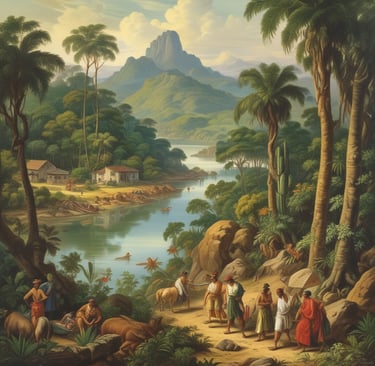 a painting of a painting of a river scene