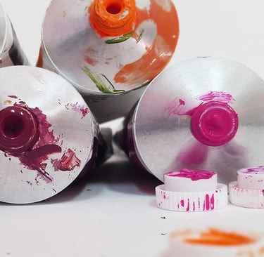 acrylic paint cadmium orange, permanent magenta and neon