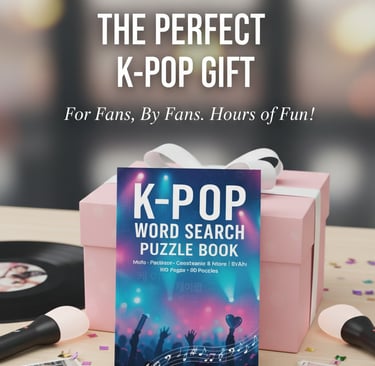 k-pop word search puzzles, k-pop puzzle book, k-pop fandom gifts, idol word search book, comeback fan activity book, wow